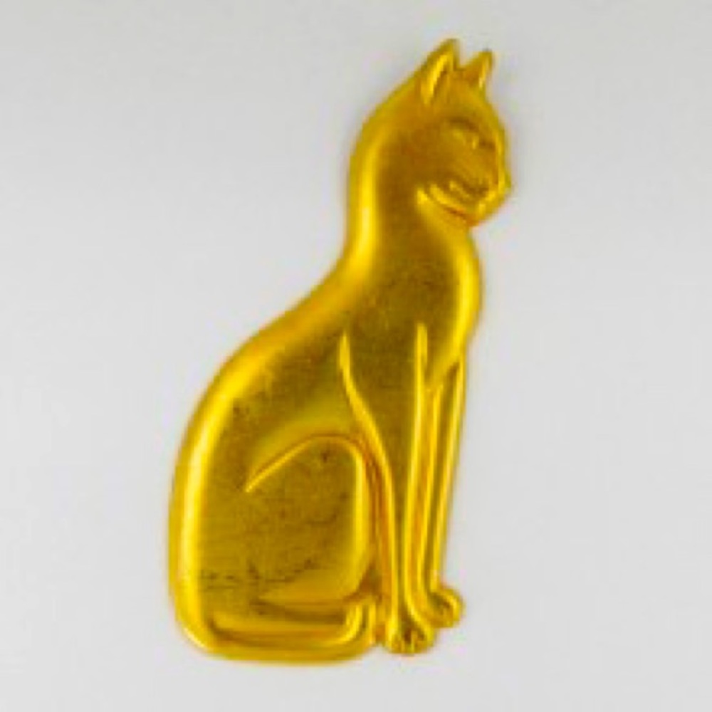 vintage brass gold cat brooch🐼🐼🐼